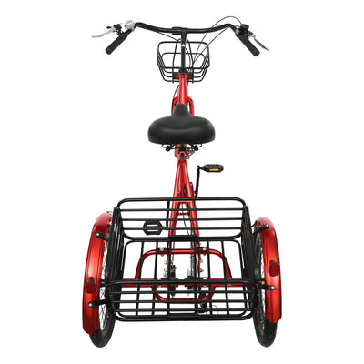 HuKaiL 20 Zoll Faltbar Dreirad für Erwachsene,7 Gang Klappbar Dreiräder mit Einkaufskorb, Höhenverstellbares Dreirädriges für Erwachsene und Senioren zur Freizeitgestaltung, Rot