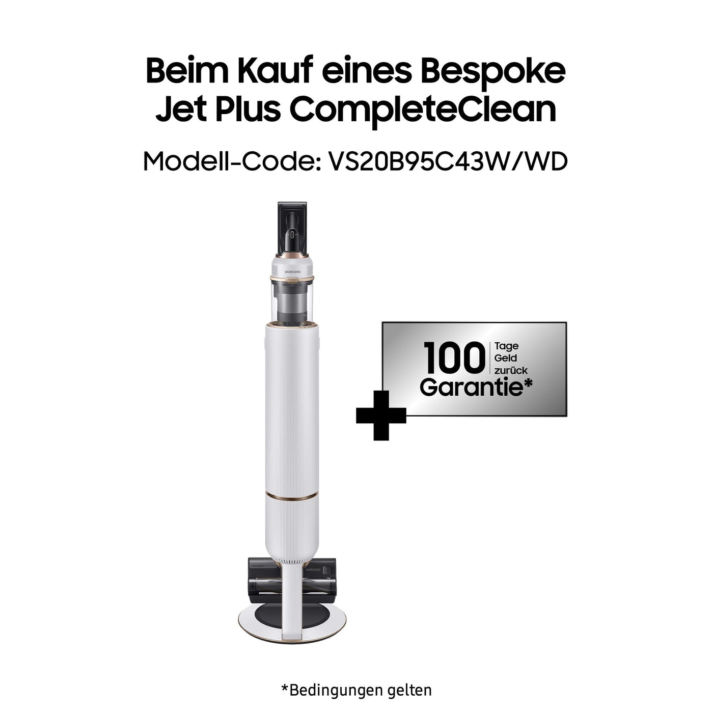 Samsung Bespoke Jet Plus CompleteClean Akku-Staubsauger, Teleskopierbar, All-in-one Clean Station, Inkl. Ersatz-Akku und Zubehör, Misty White, VS20B95C43W/WD, 210 W