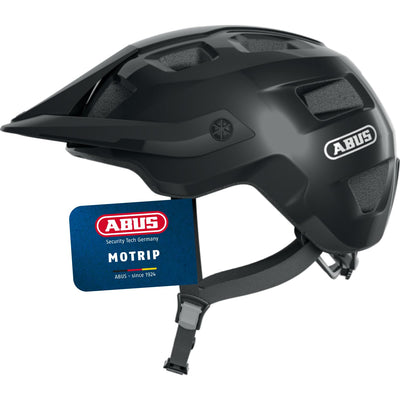ABUS MTB-Helm MoTrip - robuster Fahrradhelm mit höhenverstellbarem Schirm für Mountainbiker - individuelle Passform - Unisex - Schwarz Glänzend, L, L (57-61 cm)