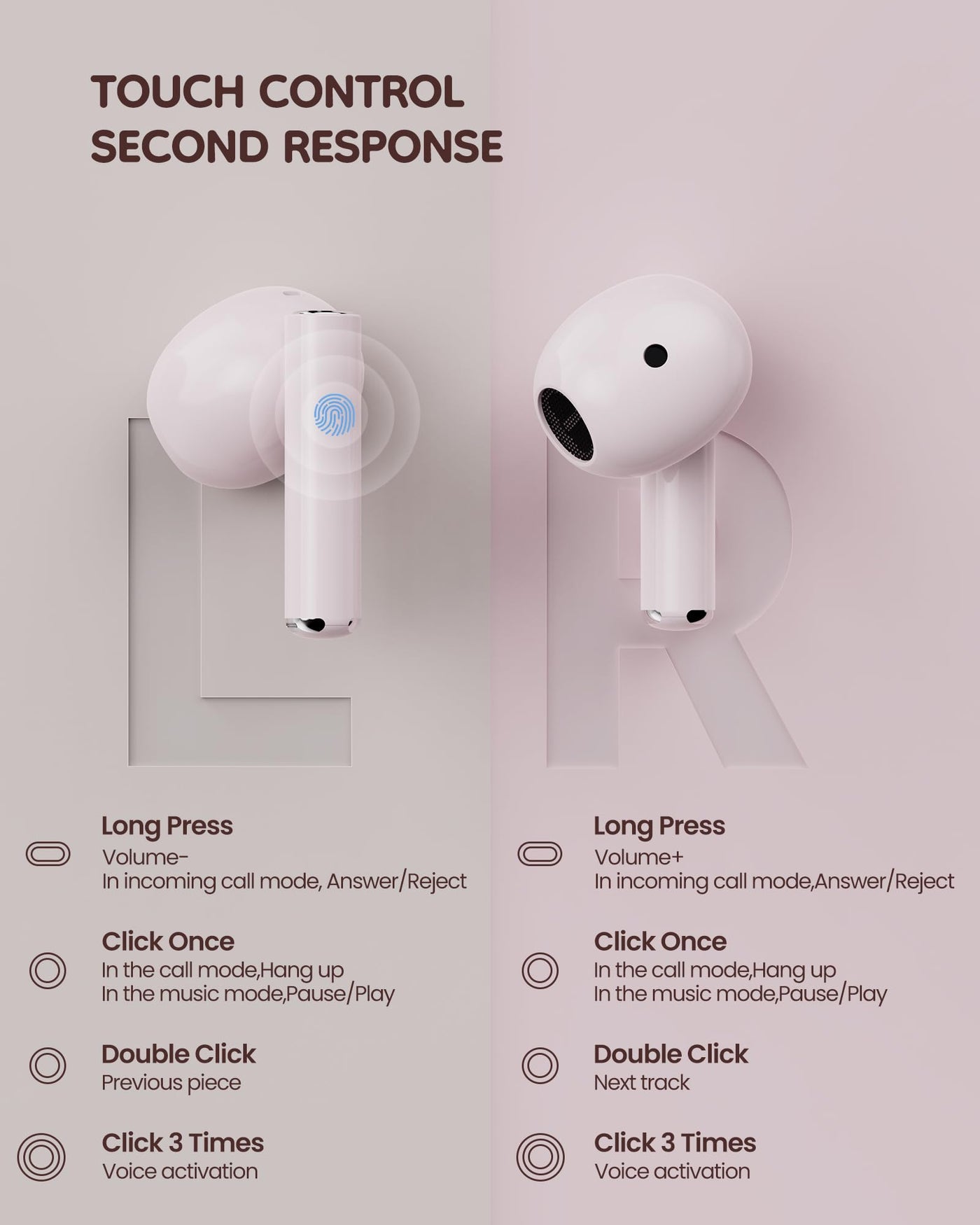 KOOGMOON Bluetooth 5.3 Kopfhörer: In Ear Kopfhörer Kabellos - 3D Stereo HiFi Wireless Earbud - Bluetooth Ohrhörer mit Anrufgeräuschunterdrückung - Schnurlose Kopfhörer Sport USB-C Schnellladung Rosa