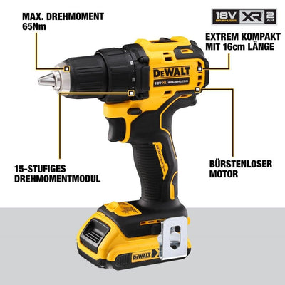 Dewalt 18V XR 2-Gang Akku-Bohrschrauber DCD708D2T (bürstenloses Vollmetall-Getriebe, 13 Mm Vollmetall-Schnellspann-Bohrfutter, LED-Arbeitslicht, Inkl. 2x Akkus, Ladegerät, Gürtelclip, T Stak Box)