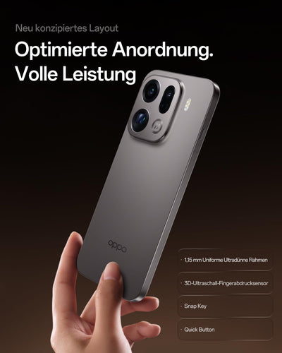 OPPO Find X9 Pro 5G 16+512GB, AI Unlocked Smartphone, 6,78" 120Hz ProXDR Display, 200MP Hasselblad-Kamera, 4K Motion, 7500 mAh, IP69, Titanium Charcoal (inkl. 80W SUPERVOOC Ladegerät und Enco Air4)