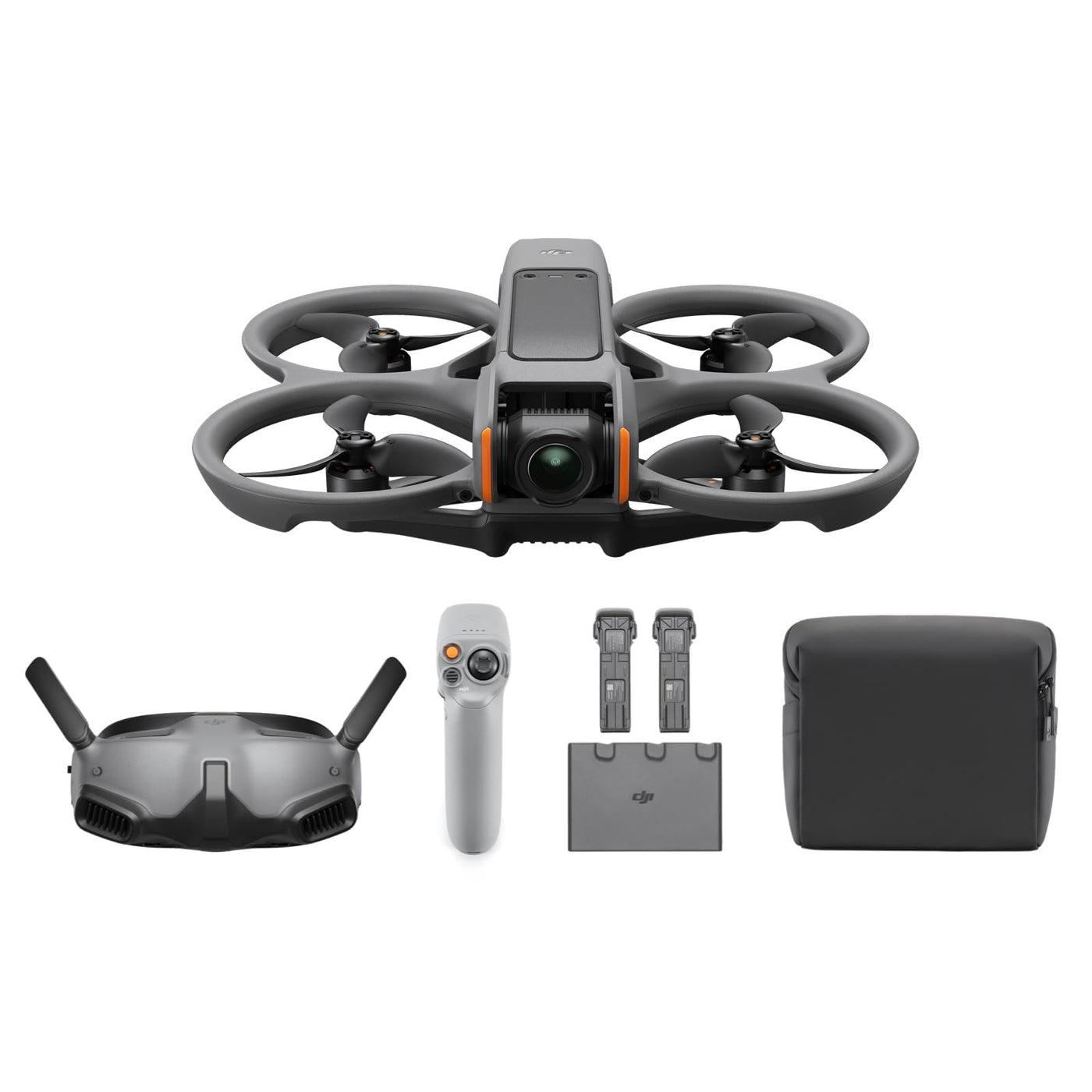 DJI Avata 2 Explorer Combo (3 Akkus), FPV-Drohne mit Kamera 4K, Immersive Experience, One-Push-Akrobatik, Integrierter Propellerschutz, 155° FOV, Kameradrohne mit Goggles Integra und RC Motion 2
