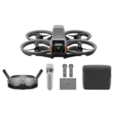 DJI Avata 2 Explorer Combo (3 Akkus), FPV-Drohne mit Kamera 4K, Immersive Experience, One-Push-Akrobatik, Integrierter Propellerschutz, 155° FOV, Kameradrohne mit Goggles Integra und RC Motion 2