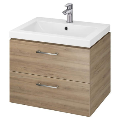 VBChome Waschtischunterschrank 60 cm Waschbecken mit Unterschrank 2 Schubladen Nussbaum Badmöbel weiß Hochglanz Badezimmermöbel hängend