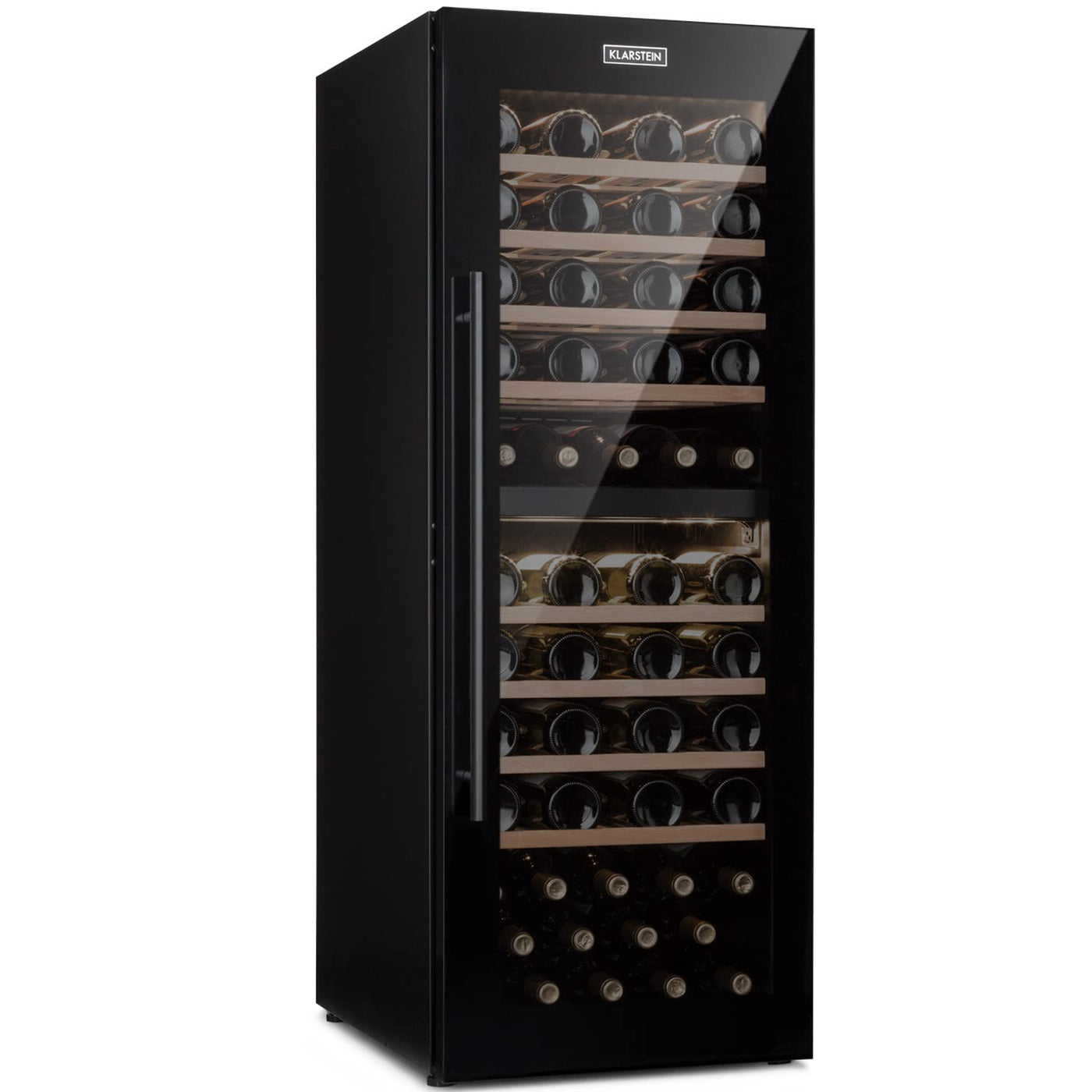 Klarstein Weinkühlschrank, Getränkekühlschrank Schmal, 2 Zonen Kühlschrank mit Glastür, Getränkekühlschränke Freistehend, Weinkühlschrank Klein, Weinkühlschränke mit UV-Schutz, 5-20°C, 77 Flaschen