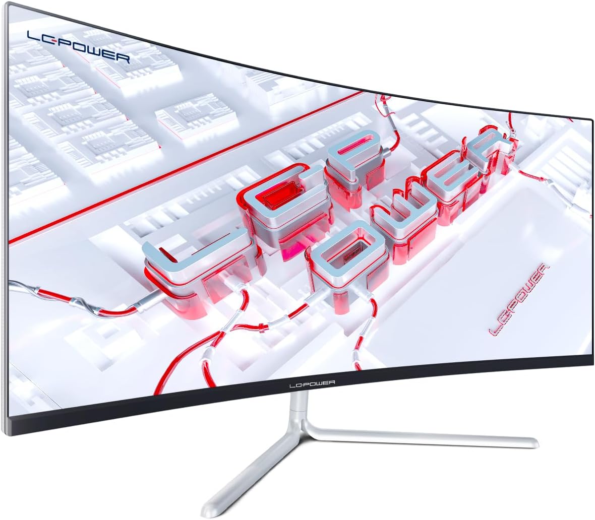 LC-Power LC-M34-UWQHD-100-C-V3 Gaming Monitor 34" Curved Ultra WQHD Display 21:9, 100Hz, 1500R, Adaptive Sync, VA, 1*HDMI, DP, DVI,AUX, schwarz weiß