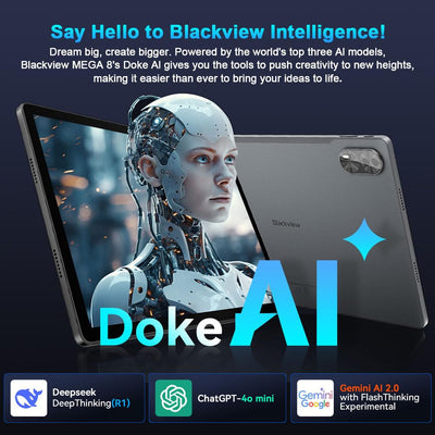 Blackview 13 Zoll Tablet Android 15, Mega8 36GB+256GB+2TB Erweiterung, Quad-Box Speakers, 2K FHD+ Gaming Tablet, 4G LTE 5G WiFi, 50MP AI Camera, 11000mAh, PC Mode, Hülle + Intelligenter Stift, Blau