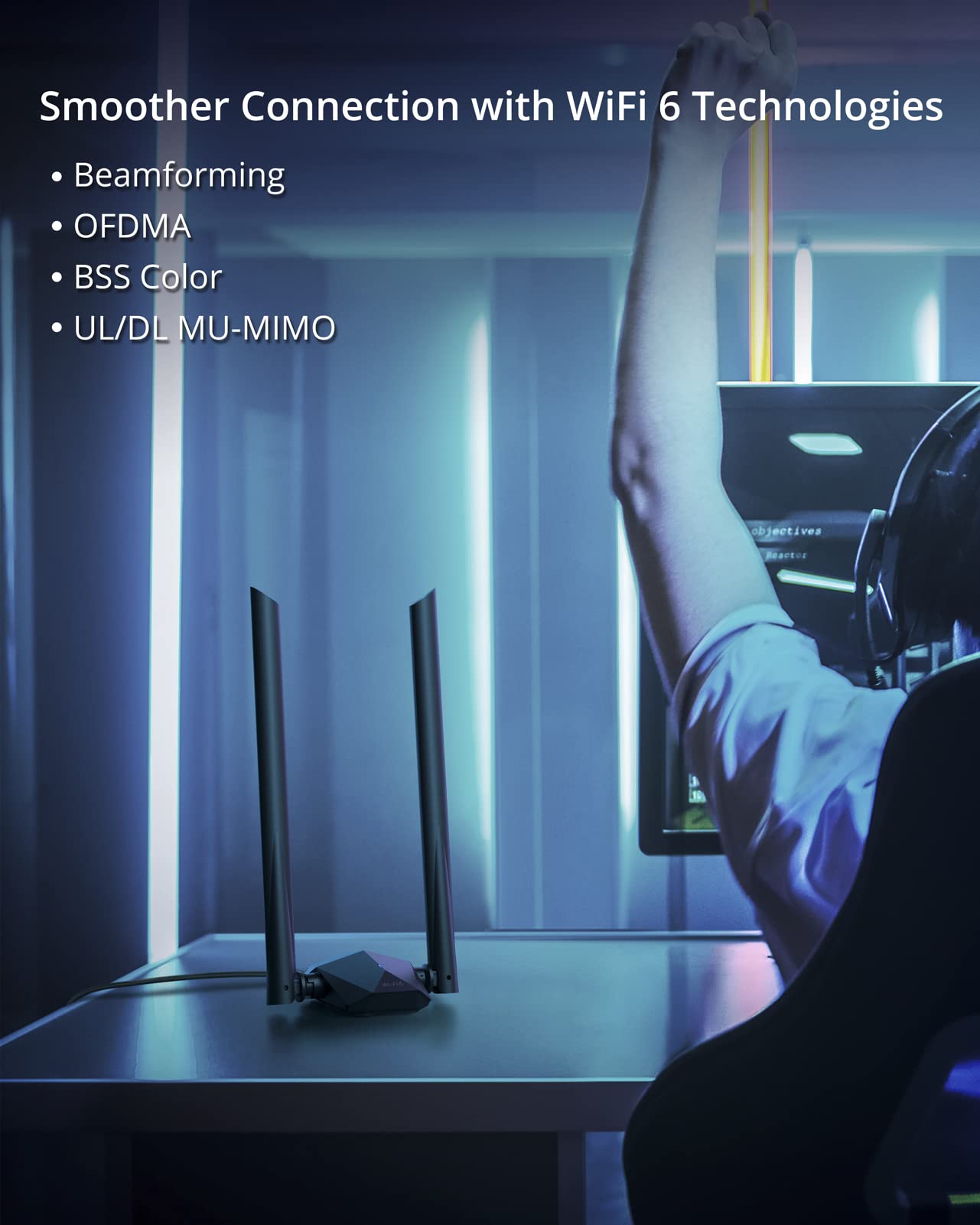 BrosTrend AX1800 High Gain WLAN Stick für PC, WiFi 6 Stick hohe Reichweite, DualBand 1201Mbit/s 5GHz + 574Mbit/s 2.4GHz, USB WLAN Adapter Langstrecken mit Zwei 5dBi-Antennen, NUR für Windows 10/11