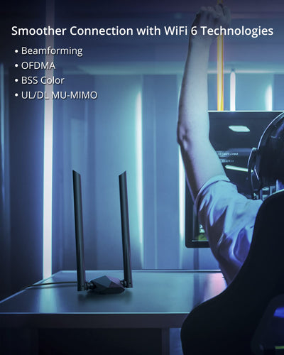 BrosTrend AX1800 High Gain WLAN Stick für PC, WiFi 6 Stick hohe Reichweite, DualBand 1201Mbit/s 5GHz + 574Mbit/s 2.4GHz, USB WLAN Adapter Langstrecken mit Zwei 5dBi-Antennen, NUR für Windows 10/11