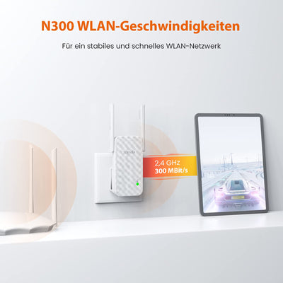Tenda WLAN Verstärker A9, N300 WLAN Repeater mit 3dbi-Antennen, Signalverstärker mit WPS, WiFi Extender, Signalstärkeanzeige, hohe Reichweite und Wanddurchdringung, kompatibel mit Allen WLAN Routern