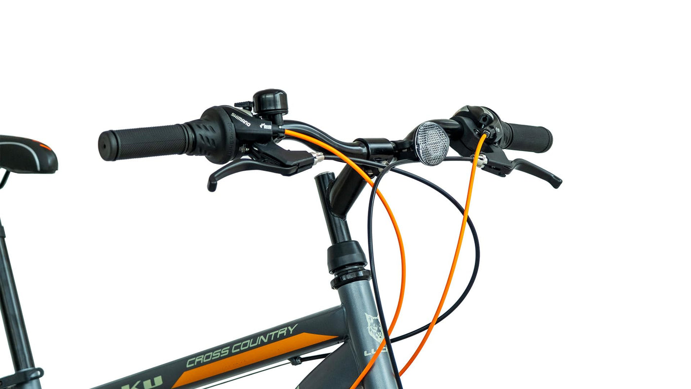 LUCHS "Kaku & Titan Mountainbike, MTB Jungen und Herrenfahrrad Vielseitiges Fahrrad mit 24", 26", 27.5" oder 29" und Federgabel (Silber/Orange, 24" Zoll (V-Brake))