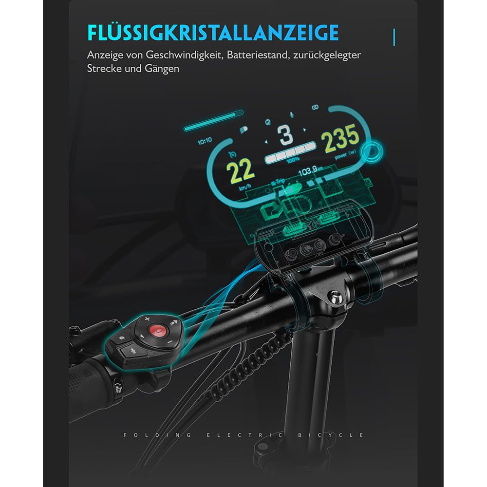 nakxus 20F220 E-Bike, Elektrofahrrad 20'' Drehmomentsensor, Magnesiumlegierung Ultraleichtes E-Bike mit 36V 12.8Ah Lithium Akku für große Reichweite bis zu 100KM, EU-konformes Klapprad mit App