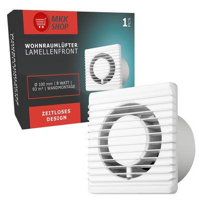 MKK Badlüfter Wohnraumlüfter Ø100 Leiser Betreib Standard IPX2 8 Watt Zuluft Abluft Weiß