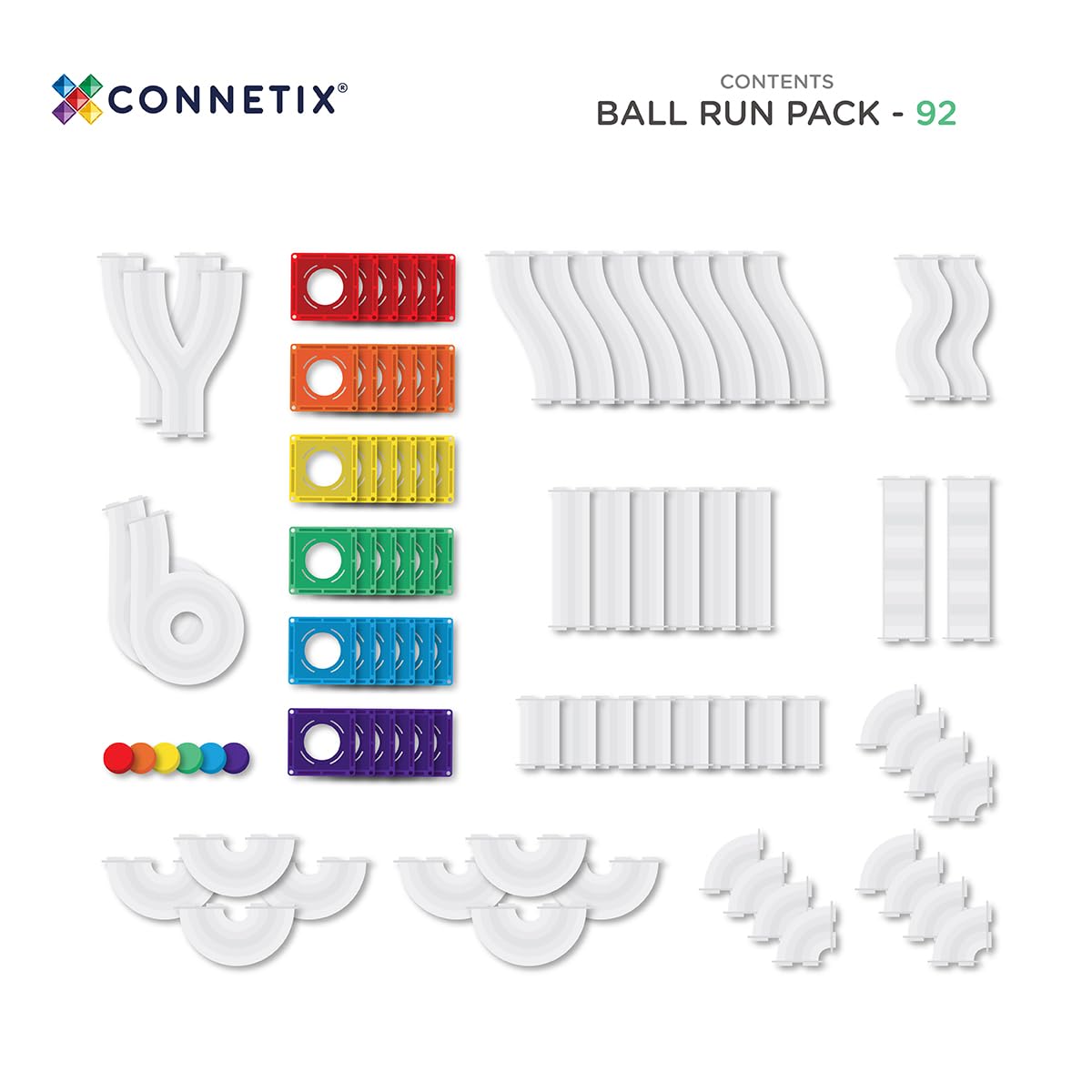 CONNETIX Magnetische Fliesen Regenbogen Ball Run Packen, 92 Stück