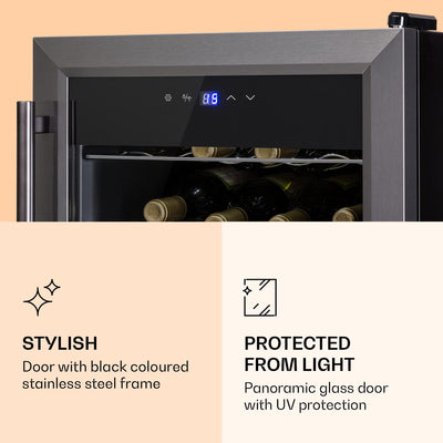 Klarstein Ultimo Uno Weinkühlschrank - Wine Fridge mit Temperaturregler: 5-8 °C, Weinschrank mit Touch-Bedienfeld, Platz für 16 Flaschen, 42 Liter Gesamtvolumen, schwarz