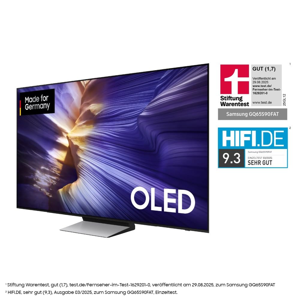 Samsung OLED 4K S90F 65 Zoll (163 cm), UHD Fernseher, NQ4 AI Gen3 Prozessor, OLED HDR+, 4K Upscaling Pro, Dolby Atmos, Gaming Hub, Motion Xcelerator 144Hz, Samsung Vision AI Smart TV