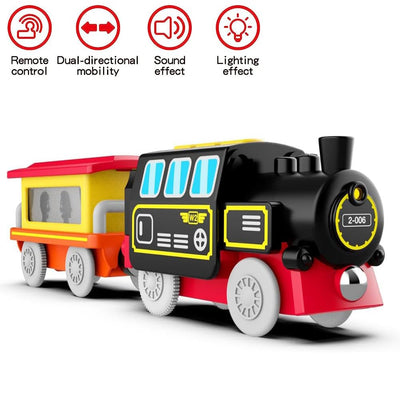 TOPLIVING Motorisierter Zug für Holzschienen, Ferngesteuerter Zug mit magnetischer Verbindung, batteriebetriebener Lokomotivzug für Kleinkinder, kompatibel mit Thomas, Brio, Chuggington