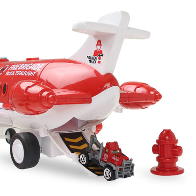 Coolplay Flugzeug Spielzeug Auto Set, 1 Groß Flugzeug 6 Feuerwehrauto mit Verkehrsschilder Spielzeug für ab 3-6 Jahre Junge Kinder