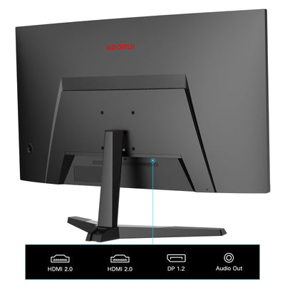 KOORUI 27 Zoll Curved Gaming Monitor, FHD 1080p, 1ms Reaktionszeit,180Hz Bildwiederholraten, HDMI 2.0/DP 1.2, 250cd/m² Helligkeit, Schwarz 27E6CA