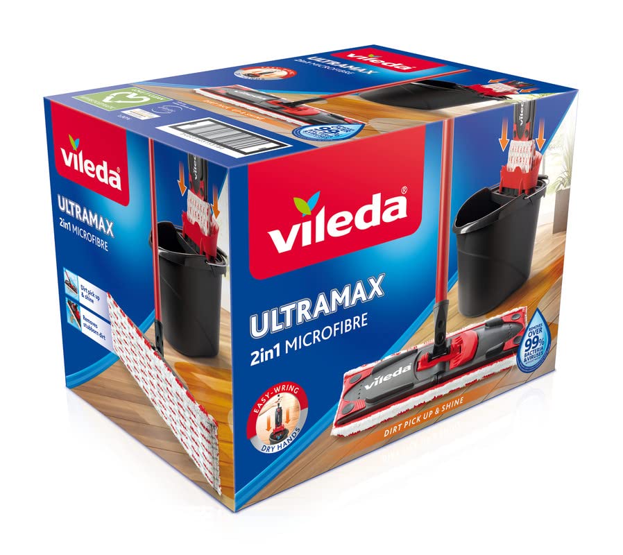 Vileda ULTRAMAX 2in1 Komplett-Set, Bodenwischer-Set mit Eimer, Flachwischer und Microfaser- Wischbezug