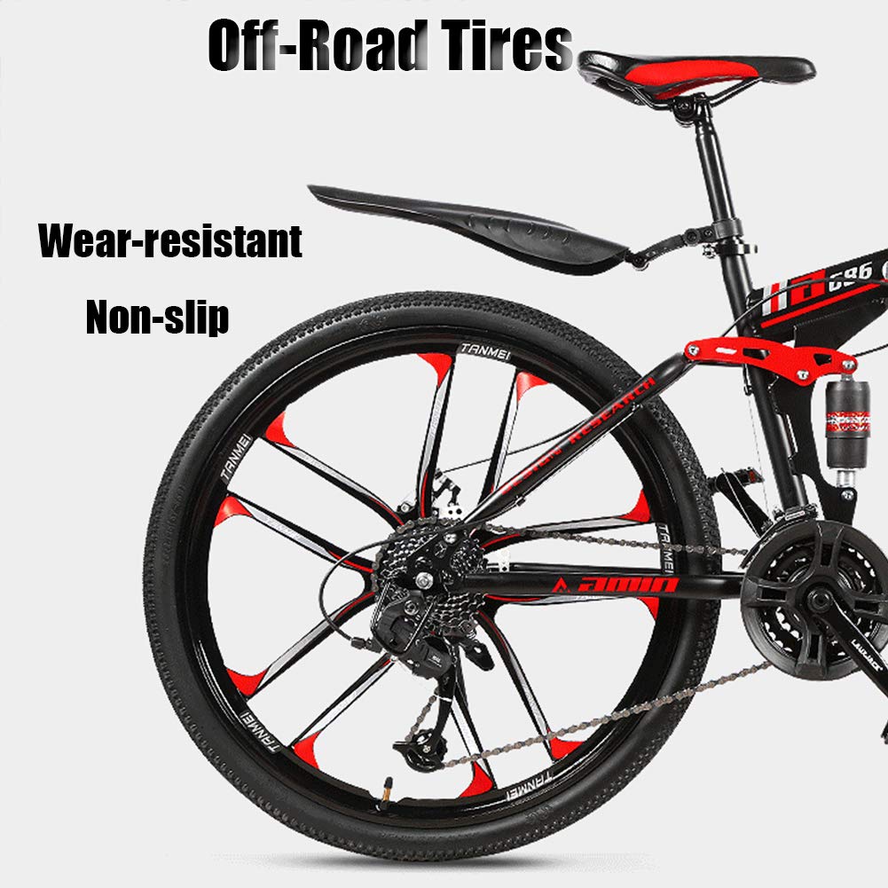 Wmmner Faltbares Mountainbike mit doppelter Federung, 66 cm (26 Zoll), für Erwachsene und Männer, Mountainbike, Geländefahrrad, für Jungen und Mädchen mit Scheibenbremse, Stahlrahmen mit hohem