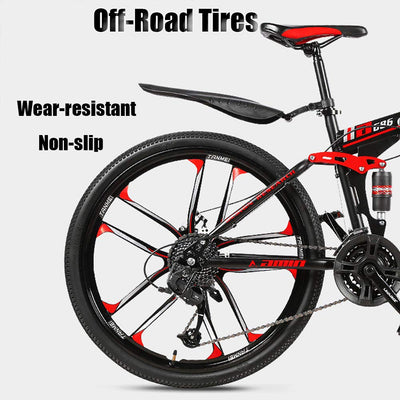 Wmmner Faltbares Mountainbike mit doppelter Federung, 66 cm (26 Zoll), für Erwachsene und Männer, Mountainbike, Geländefahrrad, für Jungen und Mädchen mit Scheibenbremse, Stahlrahmen mit hohem