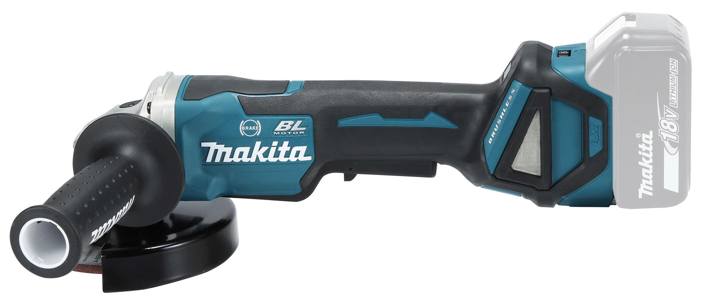 Makita DGA517RTJ Akku-Winkelschleifer 18 V / 5,0 Ah mit Paddleschalter, 2 Akkus + Ladegerät im MAKPAC, Schwarz