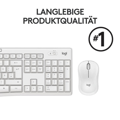 Logitech MK295 kabelloses Tastatur-Maus-Set mit SilentTouch-Technologie, Shortcut-Tasten, optischer Spurführung, Nano USB-Empfänger, verzögerungsfreier Drahtlosverbindung, QWERTZ layout- Weiß
