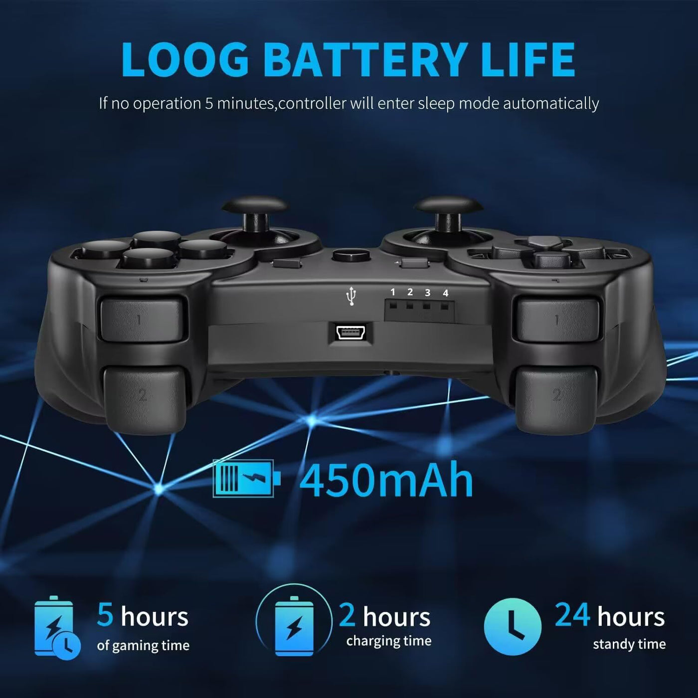 Lunriwis Controller für PS3, 2er Pack Wireless Controller für Play-Station 3 ，Wireless Double Shock 6 Achsen Bluetooth Joystick Rechargable Remote Gamepad Joystick mit 2 Ladekabel