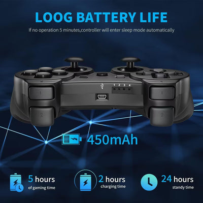 Lunriwis Controller für PS3, 2er Pack Wireless Controller für Play-Station 3 ，Wireless Double Shock 6 Achsen Bluetooth Joystick Rechargable Remote Gamepad Joystick mit 2 Ladekabel