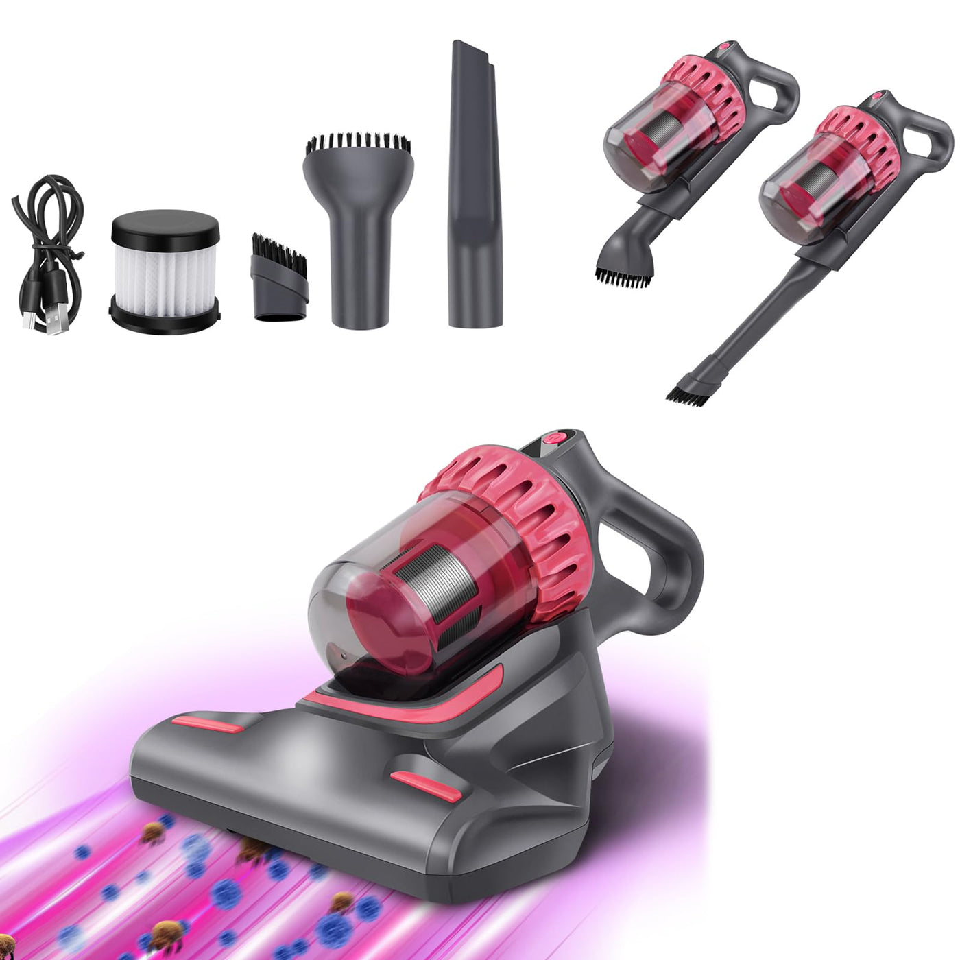 Milbensauger für matratzen mit UV-Licht & Staubmilben-Sensor, 10kpa Antimilben-Staubsauger entfernt 99,9%, Handstaubsauger für Matratzen, Schmutzbehälter 200ml, Milbenstaubsauger für Betten, Sofas