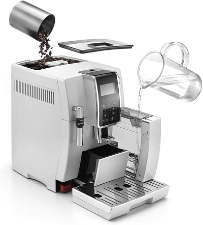 De'Longhi DINAMICA ECAM 350.35.W - Vollautomatische Kaffeemaschine, 1.8 l, weiß – (freistehend, Maschine Espresso Kaffeemaschine, weiß, LCD-Display, 1,8 l)