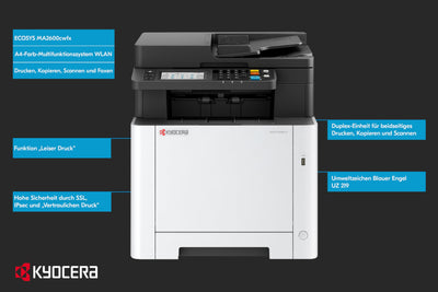 Kyocera Ecosys MA2600cwfx Farblaserdrucker Multifunktionsgerät WLAN: Drucker Scanner Kopierer, Faxgerät. Multifunktionsdrucker inkl. Mobile-Print-Funktion.