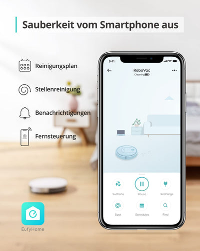 eufy Saugroboter mit Wischfunktion, RoboVac G10 Hybrid, Smart Dynamic Navigation, 2-in-1 Sauger & Wischmopp Roboterstaubsauger, 2000Pa Saugkraft, Selbstaufladend(Weiß)(Generalüberholt), böden