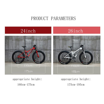 Wmmner Mountainbike, 66 cm (26 Zoll), Mountainbike mit dicken Reifen für Erwachsene, Fahrrad mit 27 Gängen, Altah Mde Carbonstahl, Vollfederung, Doppelscheibenbremse, R