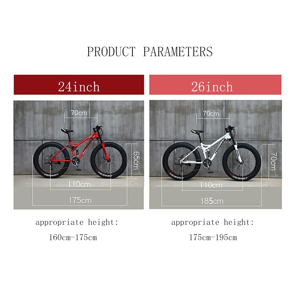 Wmmner Mountainbike, 66 cm (26 Zoll), Mountainbike mit dicken Reifen für Erwachsene, Fahrrad mit 27 Gängen, Altah Mde Carbonstahl, Vollfederung, Doppelscheibenbremse, R