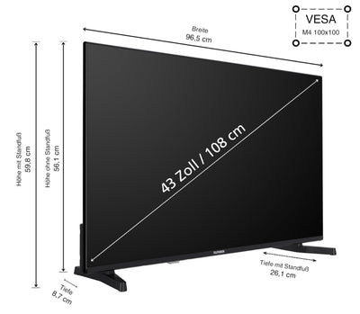 Telefunken Fernseher 43 Zoll Smart TV VIDAA D43U790B2CW 4K Fernseher UHD, HDR TV mit Dolby Vision, Triple-Tuner und 6 Monate HD+ inkl., LED TV schwarz