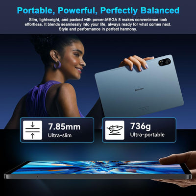 Blackview Mega 8 13 Zoll Tablet Android 15, 36GB+256GB+2TB Erweiterung, Quad-box Speakers, 2K FHD+ Gaming Tablet AI, 4G LTE 5G WiFi, 50MP AI Camera,11000mAh,PC Mode, Hülle+Intelligenter Stift, Schwarz