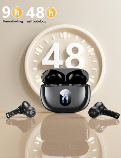 ZZU Bluetooth Kopfhörer,In Ear Kopfhörer Kabellos Bluetooth 5.3 mit HiFi Stereo,4 ENC Noise Cancelling Mic 48 std Spielzeit LED-Anzeige,IPX7 Ohrhörer mit AI für iPhone Android Arbeit und Studium