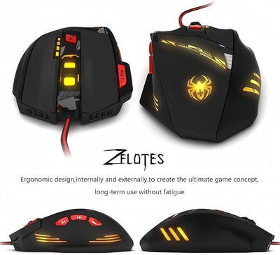 zelotes T90 Gaming Maus 9200 DPI, 8 Programmierbare Tasten, Multi-Modi LED, USB Gaming Maus, Gewichtstuning für Pro Gamer