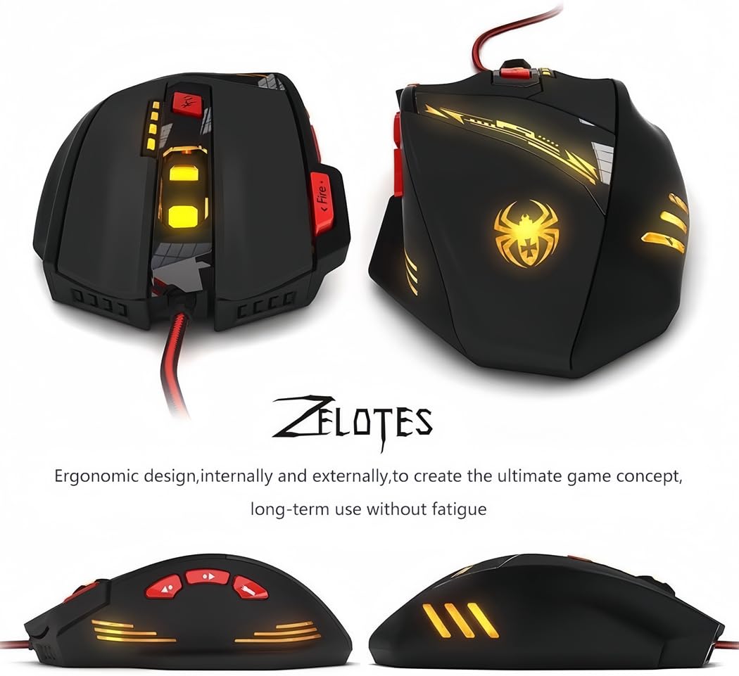 zelotes T90 Gaming Maus 9200 DPI, 8 Programmierbare Tasten, Multi-Modi LED, USB Gaming Maus, Gewichtstuning für Pro Gamer