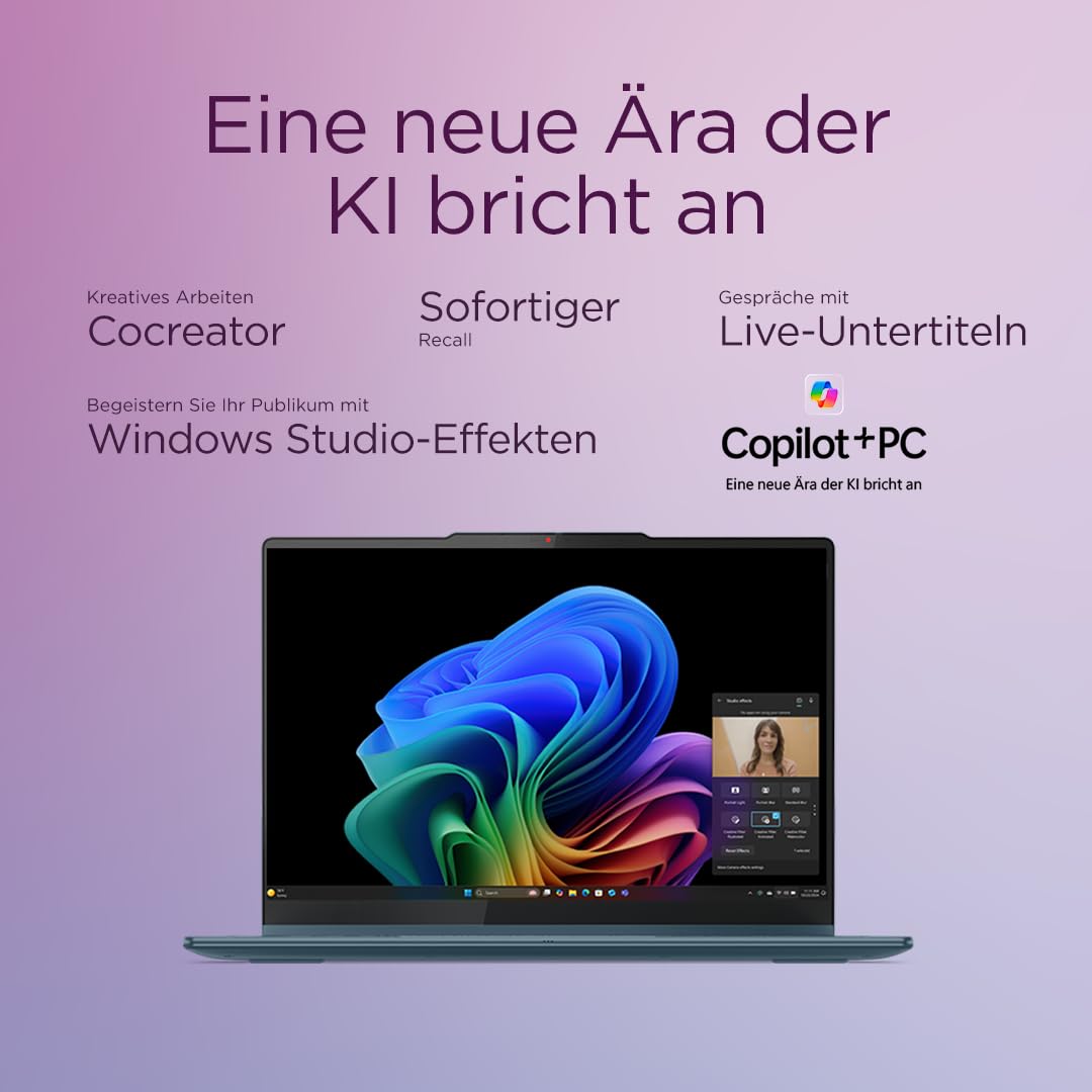 Lenovo Yoga 7 2-in-1 Laptop | Copilot+ PC | 14" WUXGA OLED Display | AMD Ryzen AI 5 | AMD Radeon Grafik | 16GB RAM | 512GB SSD | Win11 | QWERTZ | Tidal Teal | Inkl. Pen | 3 Monate Premium Care