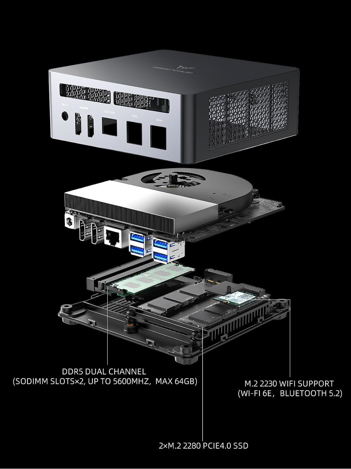 MINIS FORUM Venus UM790 Pro Mini-PC AMD Ryzen 9 7940HS, genau 5,2 GHz, 64 GB DDR5 1 bis SSD mit AMD Radeon 780M, 4X USB3.2, 2X USB4, 2X HDMI 2.1, 2X PCIe4.0, Wi-FI 6E /BT5.3, RJ45 2,5 G