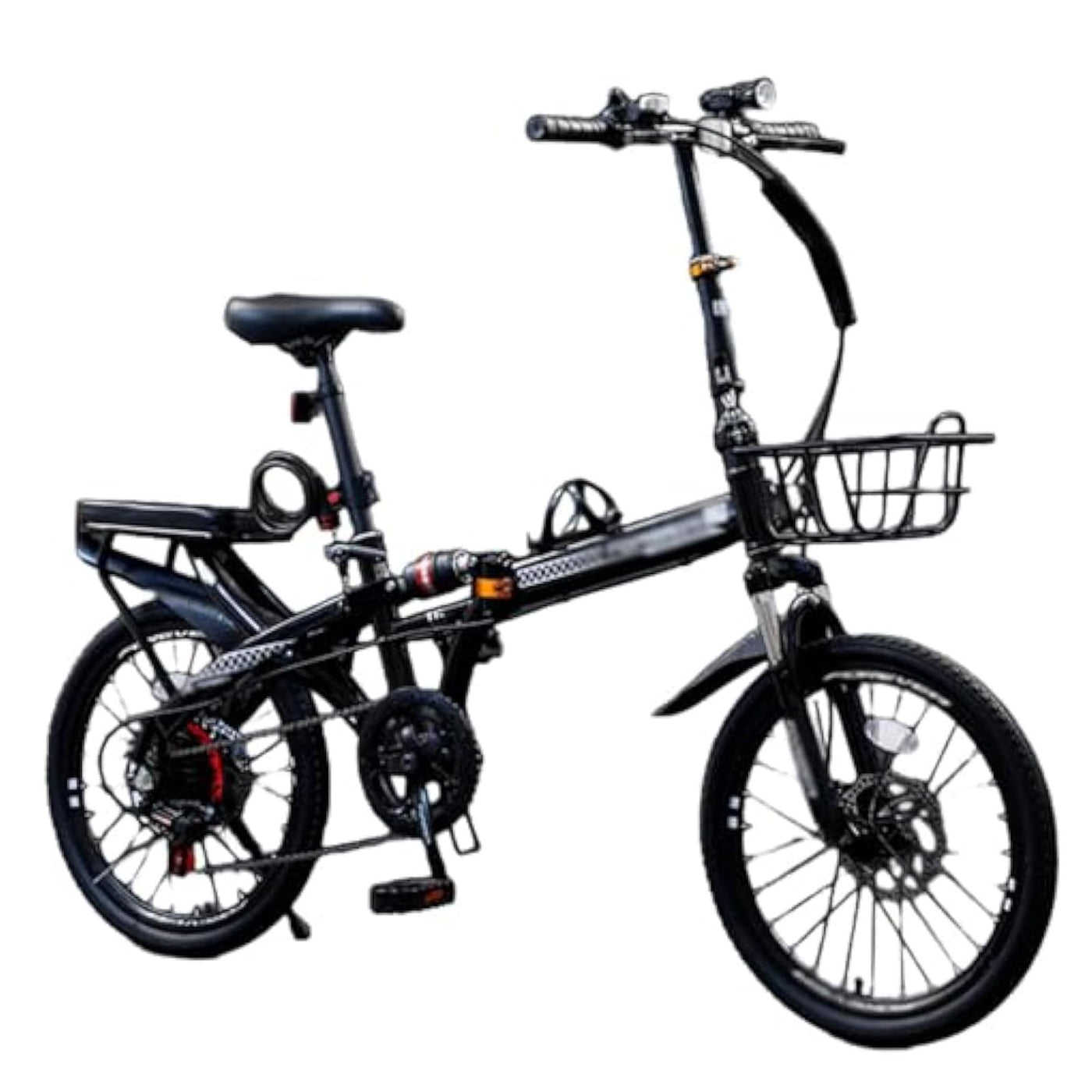 Wasd3Pods 16" 20" 22" Mountainbike, Klapp-Mountainbike Aus Kohlenstoffstahl, Mit Doppelscheibenbremse, 7-Gang-MTB-Fahrrad, Höhenverstellbar, Für Männer Und Frauen,Black-16