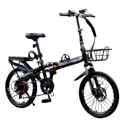 Wasd3Pods 16" 20" 22" Mountainbike, Klapp-Mountainbike Aus Kohlenstoffstahl, Mit Doppelscheibenbremse, 7-Gang-MTB-Fahrrad, Höhenverstellbar, Für Männer Und Frauen,Black-16