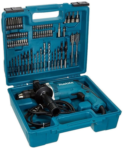 Makita HP1631KX3 Schlagbohrmaschine im Koffer, 710 W + 74tlg. Zubehör, Blau