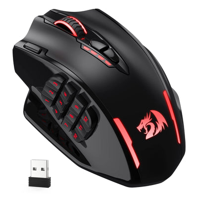 Redragon M913 Impact Elite Wireless Gaming Maus, 16000 DPI Verkabelte/Kabellose RGB Maus mit 20 Programmierbaren Tasten, 45 Std. Batteriebetrieb und Optischem Pro-Sensor, 12 Seitentasten MMO-Maus