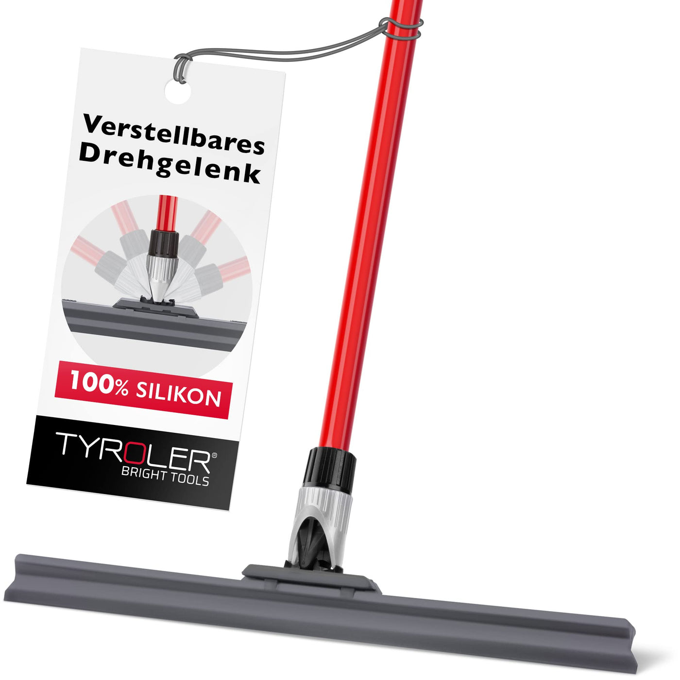Tyroler Wasserschieber Bodenabzieher 45cm Silikon-Lippe mit Abzieher Boden | Wasserschieber mit Stiel 4-teiligem Griff 140cm | Wasserabzieher Boden geeignet für alle Oberflächen, Abzieher Dusche Boden
