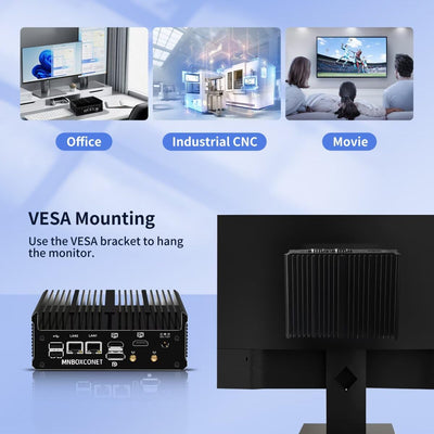 MNBOXCONET Lüfterlos Mini PC Industrial N100, Small Fanless Computer, Barebone NO RAM NO SSD, Windows 11 Pro, Dual i226V 2.5GbE LAN, RS232 COM, WiFi5/BT4.2, Business Büro Triple Display